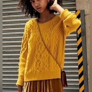 Madewell merino wool cable knit Pom Pom sleeves pullover sweater
